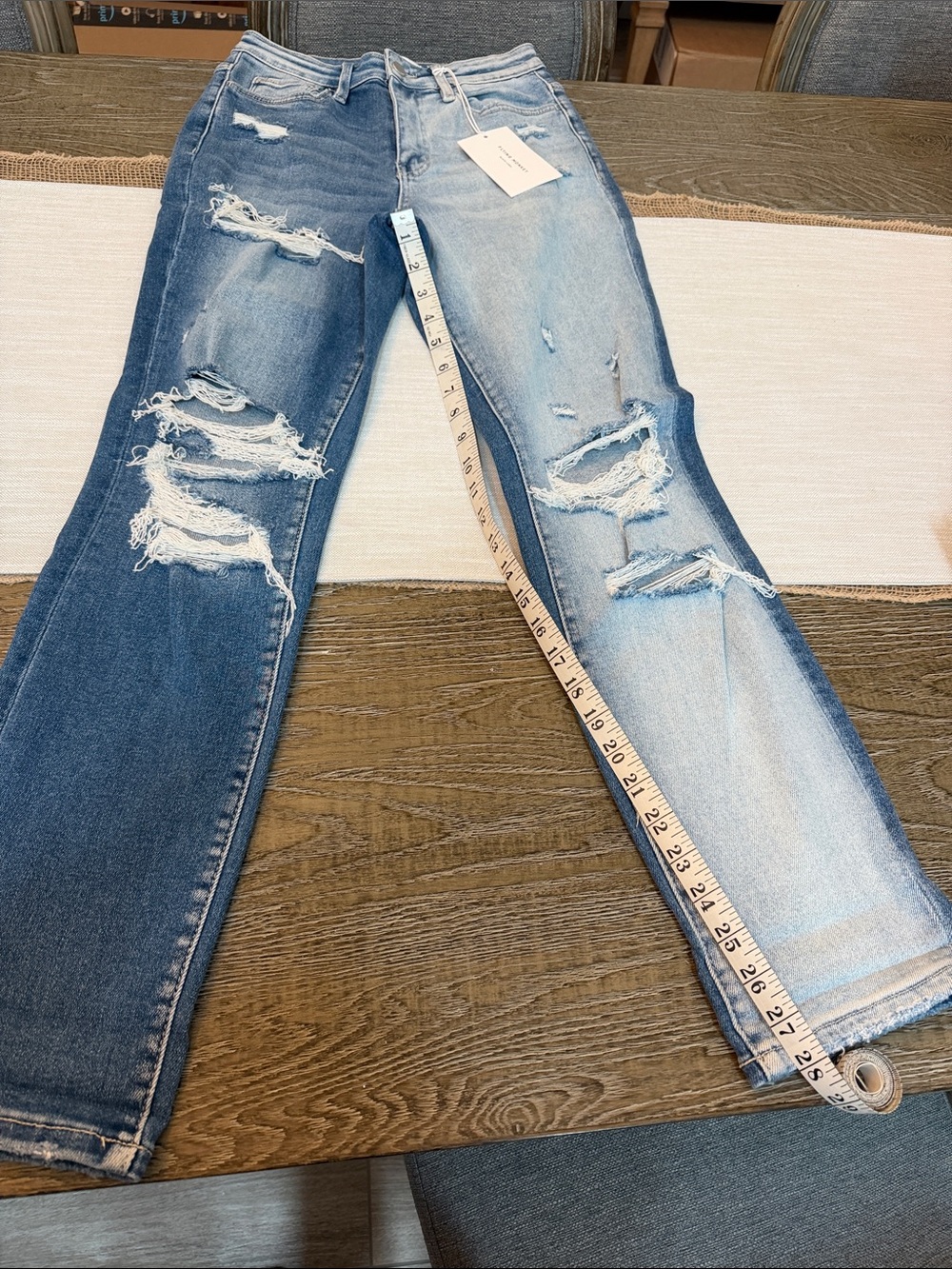 Flying Monkey Two-Tone Light Blue High Rise Distressed Jeans - Picture 11 of 11